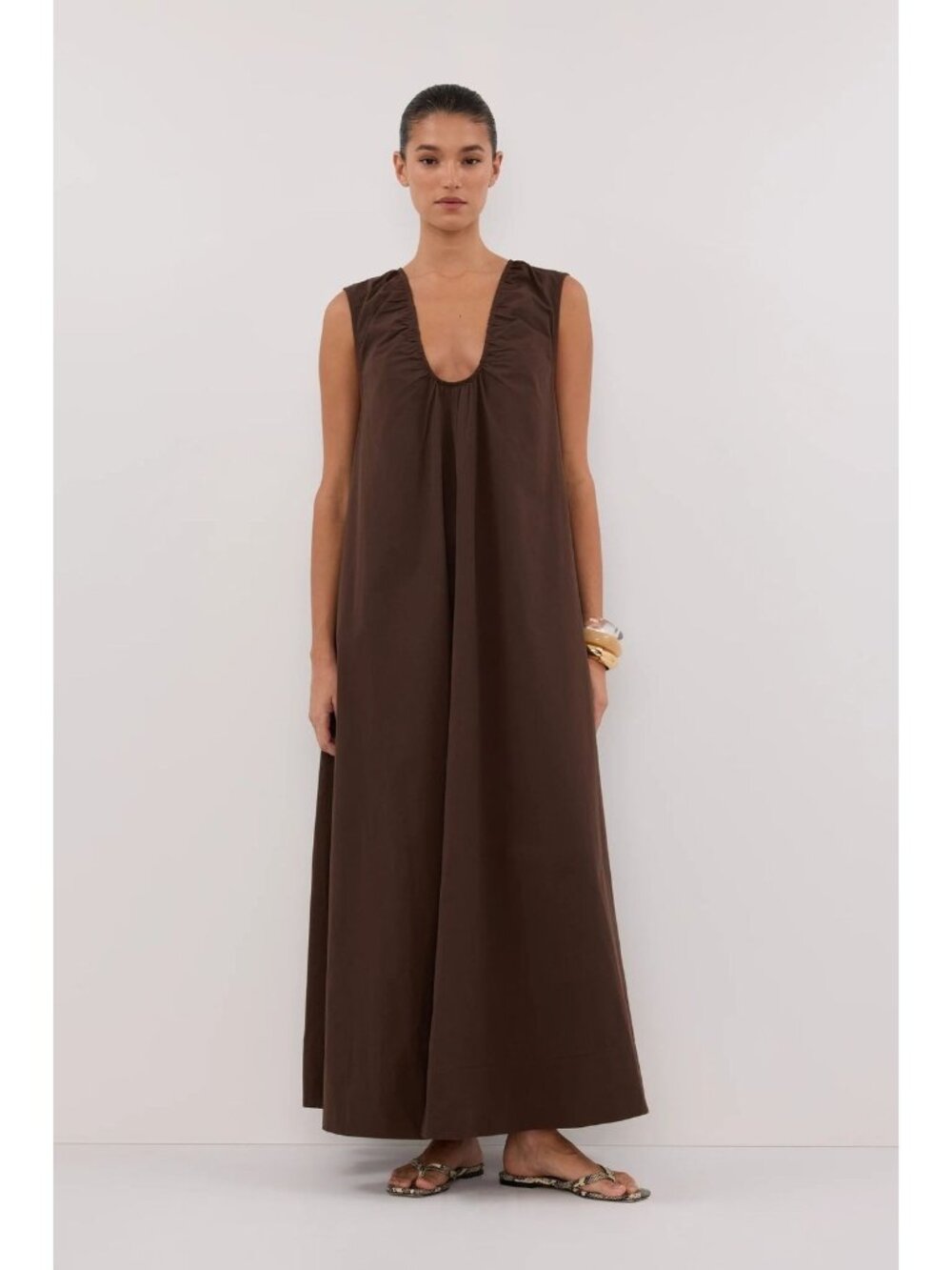 DISSH Sz 4 Gabby Bitter Choc Oversized Cotton Midi Dress Lagenlook Boho